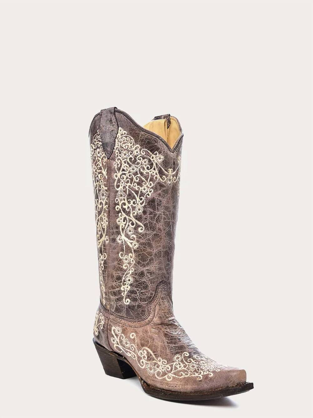 NEW CORRAL women's floral embroidery cowboy boots in brown crater bone